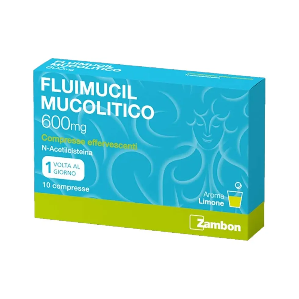 Fluimucil Mucolitico 600mg N-Acetilcisteina Aroma Limone Affezioni Respiratorie con Ipersecrezione, 10 Compresse