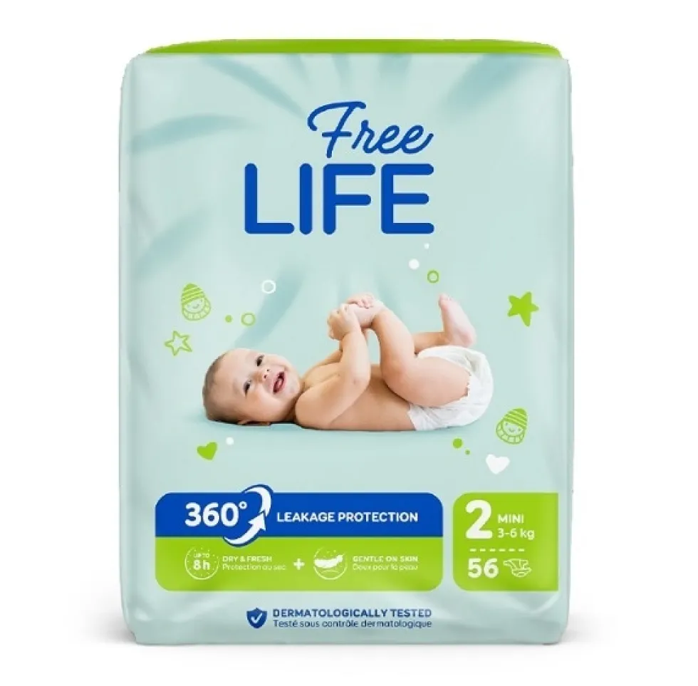 Freelife Mini Pannolini per bambini Taglia 2 dai 3 ai 6 kg, 56 pannolini