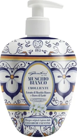 Gandini Muschio Bianco - Sapone liquido detergente ed emolliente per le mani e il corpo, 500 ml