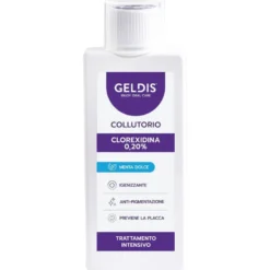 Geldis Collutorio Clorexidina 0,20% ad azione igienizzante contro placca tartaro e alitosi gusto menta, 200 ml
