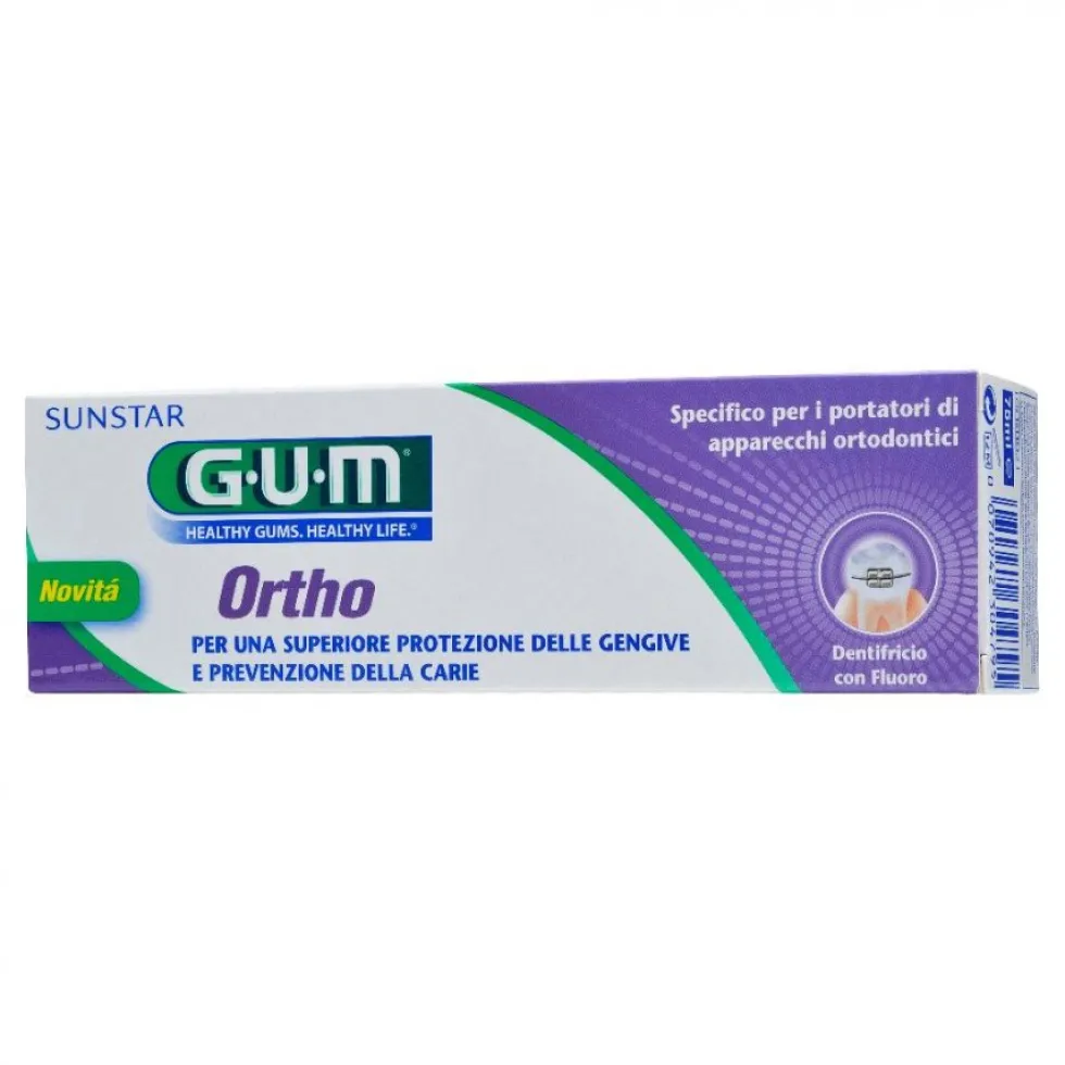 Gum Ortho Gel dentifricio ortodontico per prevenire la carie e proteggere le gengive, 75 ml