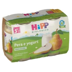 HiPP Omogeneizzato pera e yogurt Merenda biologica per lo svezzamento dal 5° mese, 2 vasetti da 125 g