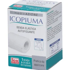 Icopiuma Benda garza elastica autofissante per fissare le medicazioni 4 cm x 4 m, 1 benda