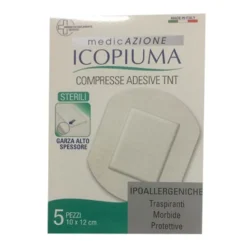 Icopiuma Compresse adesive Medicazione sterile in TNT per le ferite 10x12 cm, 5 cerotti