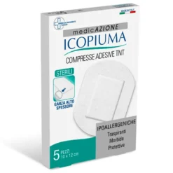 Icopiuma Compresse adesive Medicazione sterile in TNT per le ferite 10x12 cm, 5 cerotti