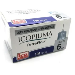 Icopiuma Extrafine 31G 0,25x6 mm - Aghi per penna per le iniezioni di insulina, 100 pezzi