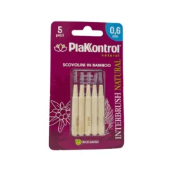 Ideco Plakkontrol - Interbrush Natural Scovolino in Bamboo 0.6mm, 5 Pezzi