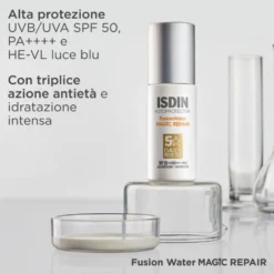 ISDIN Fotoprotector - Fusion Water MAGIC Repair SPF 50 Protezione Solare Viso Idratante Anti-Age, 50ml