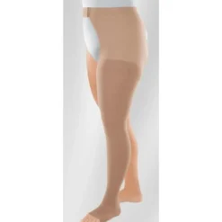 Juzo Soft Calza Monocollant Sinistra con Cintura Punta Aperta 23-32 mmHg per Trattamento degli Edemi Colore Mandorla Taglia S, 1 Pezzo