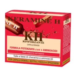 Keramine H KH - Fiale Rinforzanti Rossa per Capelli Grassi, 10 fiale da 10ml