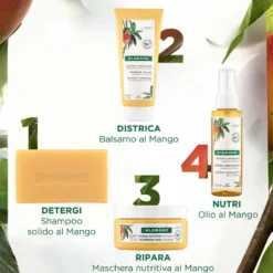 Klorane Burro di Mango - Shampoo Solido al Mango per Capelli Secchi, 80g