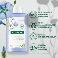 Klorane Fibre Di Lino - Shampoo Volumizzante per Capelli Sottili, 400ml