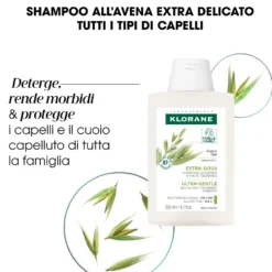 Klorane Latte D'Avena - Shampoo Ultra-Dolce per Tutti i Tipi di Capelli, 200ml