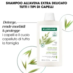 Klorane Latte D'Avena - Shampoo Ultra-Dolce per Tutti i Tipi di Capelli, 400ml