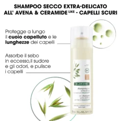 Klorane Latte D'Avena - Shampoo Secco Extra-Delicato all'Avena e Ceramide, 150ml