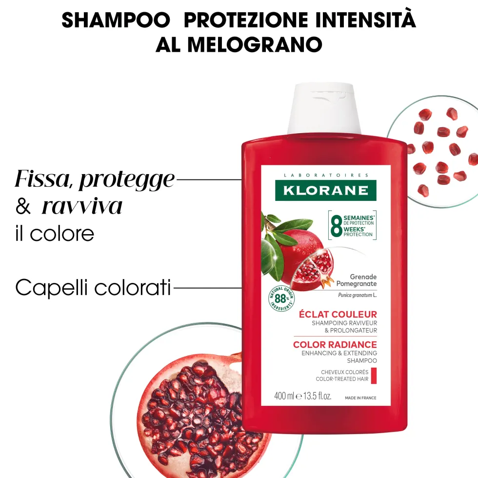 Klorane Melograno - Shampoo Luminosità per Capelli Colorati, 400ml