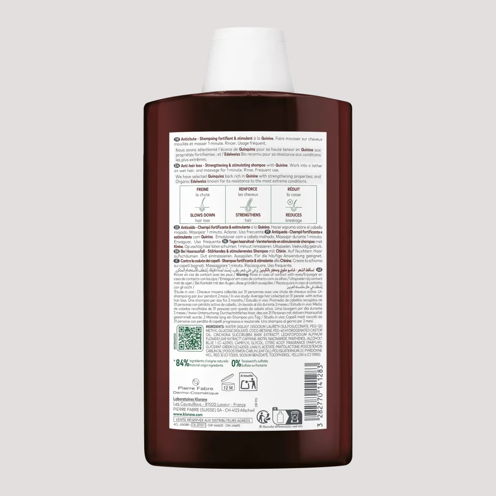 Klorane Shampoo Fortificante & Stimolante alla Chinina Stimola la Crescita dei Capelli Indeboliti, 400ml