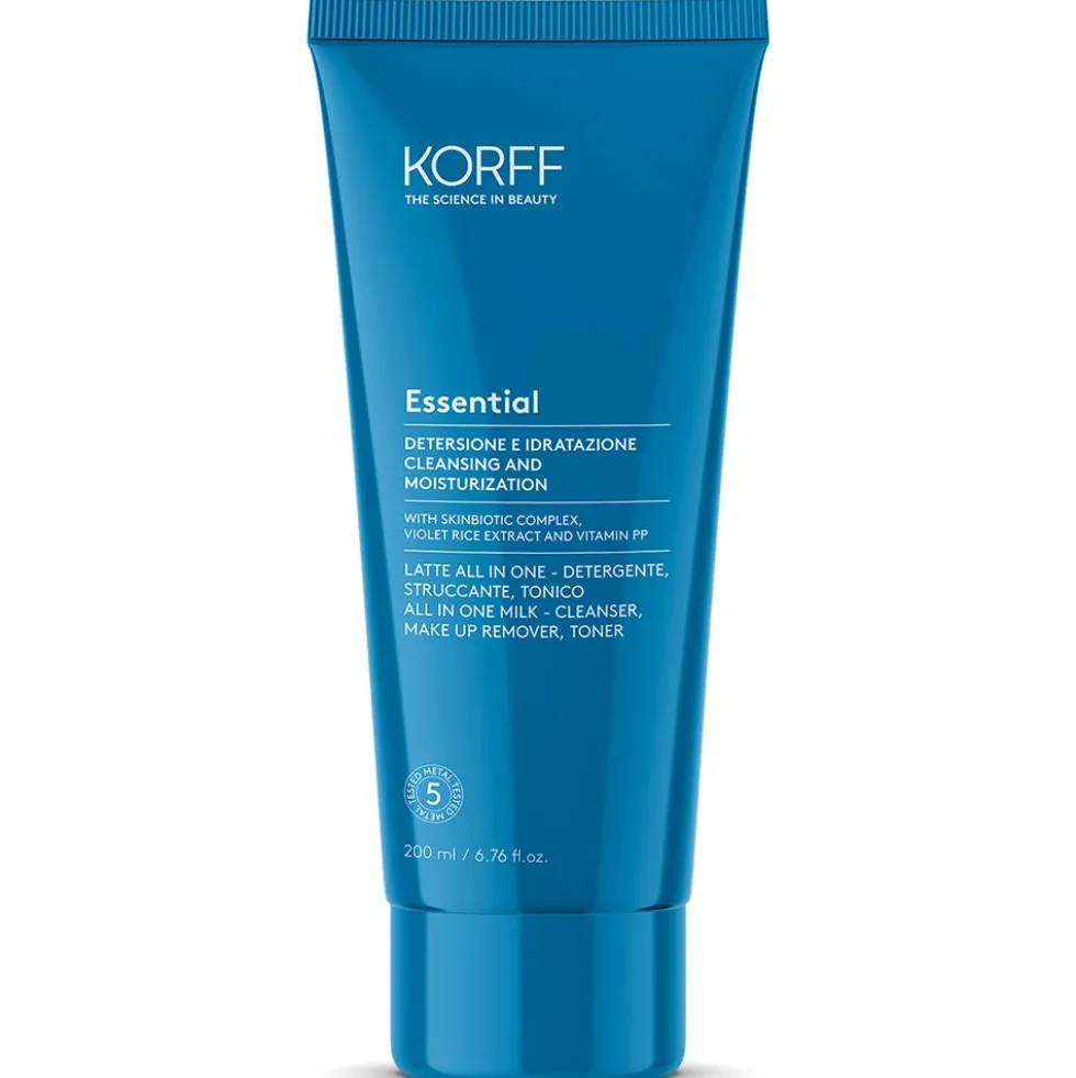 Korff Essential Latte All In One - Latte detergente, struccante e tonico per il viso, 200 ml