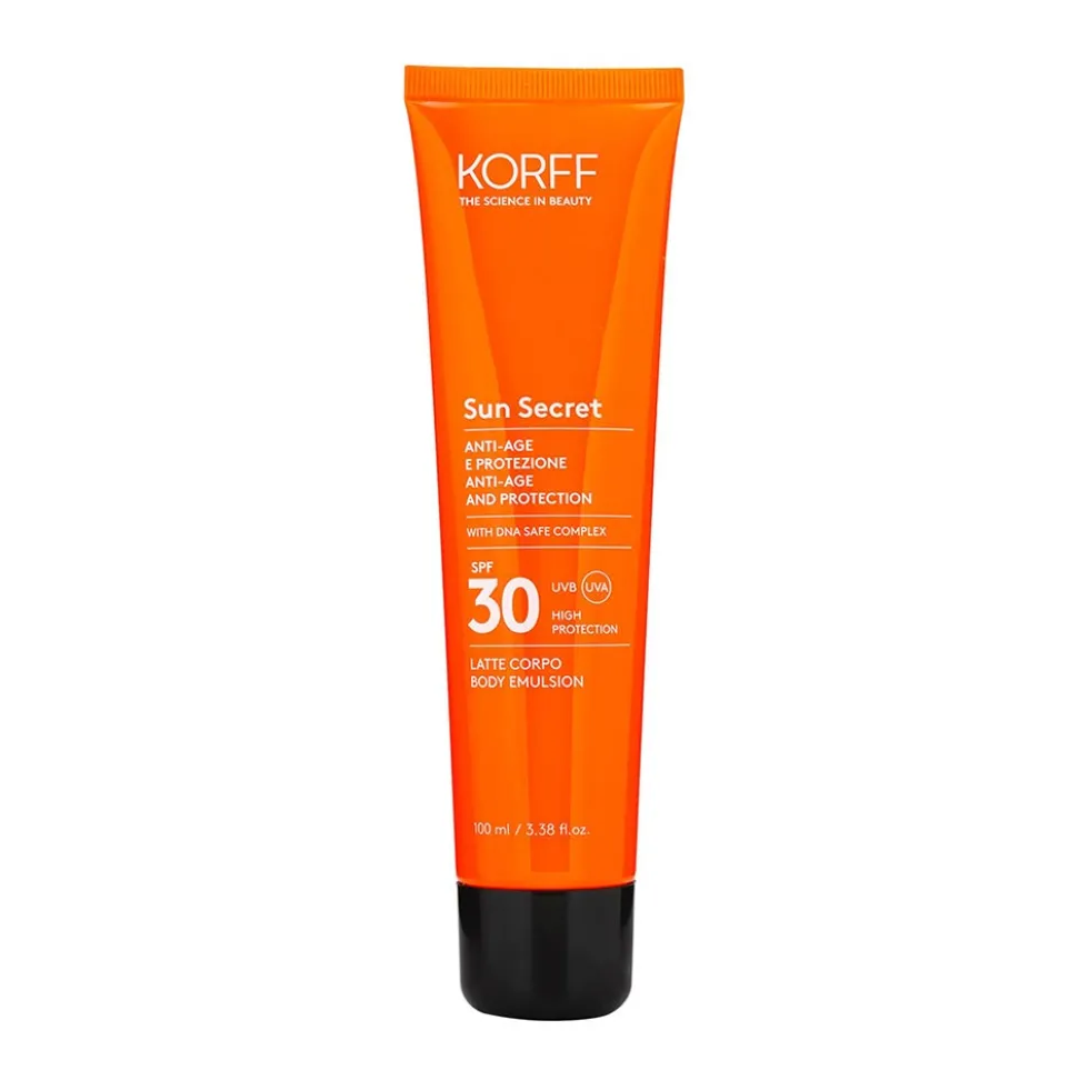 Korff Sun Secret - Latte solare per il corpo ad azione protettiva e anti-età con SPF 30, 100 ml