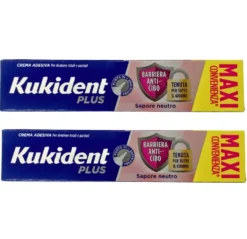 Kukident Plus Barriera Anti-Cibo MAXI Crema Adesiva per Dentiere Totali e Parziali Gusto Neutro, 2 x 57g