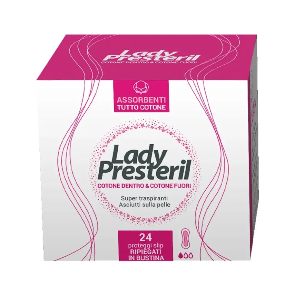Lady Presteril Proteggi Slip in Puro Cotone Ripiegati in Bustina, 24 Assorbenti