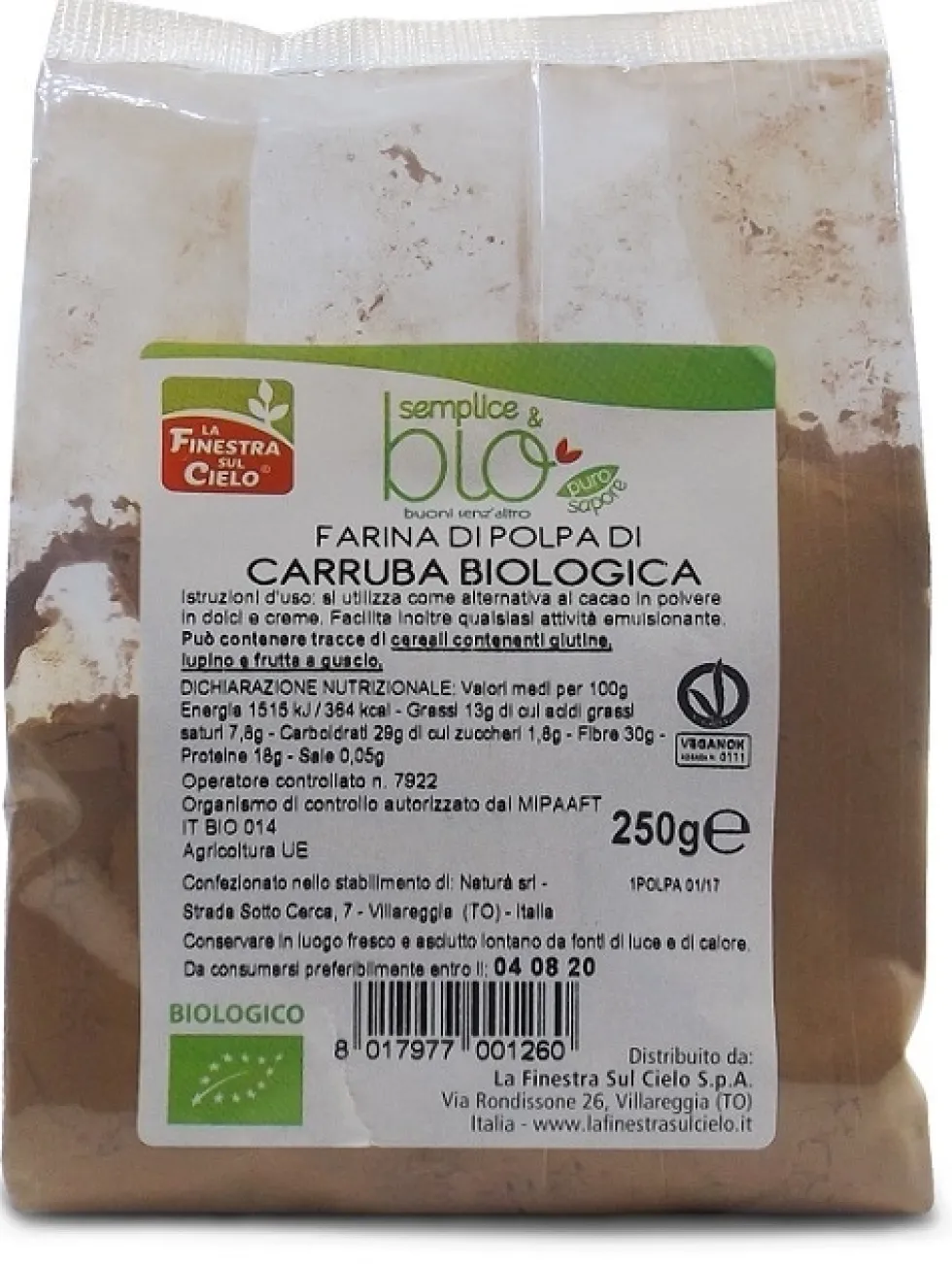 La Finestra Sul Cielo Semplice e Bio - Farina di Polpa di Carruba Bio, 250g