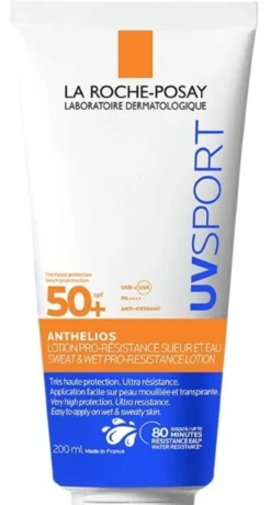 La Roche-Posay Anthelios UVsport Gel-crema solare viso e corpo SPF50+ resistente ad acqua e sudore, 200 ml