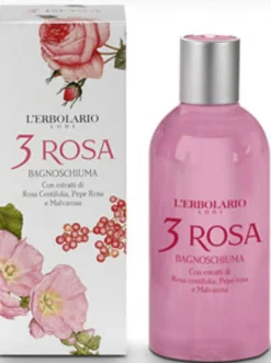 L'Erbolario 3 Rosa - Bagnoschiuma addolcente e rinfrescante per il corpo, 250 ml