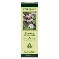 L'Erbolario Shampoo purificante alla menta Detergente antiossidante per capelli grassi, 200 ml