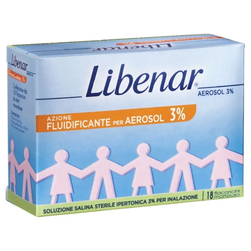 Libenar Soluzione Salina Sterile Ipertonica 3% per Aerosol, 18 Flaconcini da 5 ml