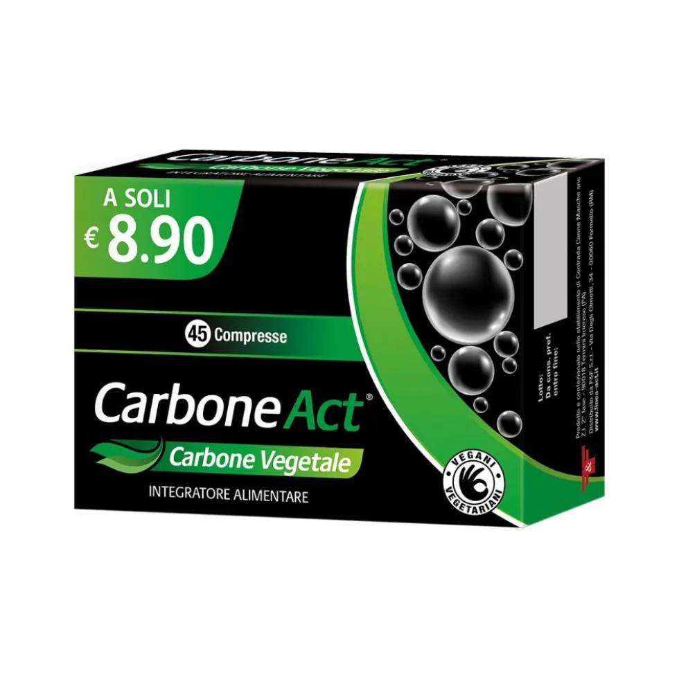 Linea Act Carbone Act - Integratore alimentare per la flatulenza e il meteorismo, 45 compresse