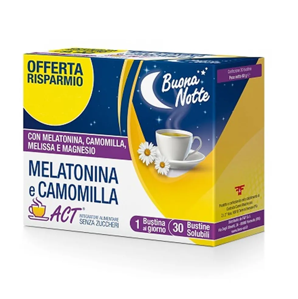 Linea Act Melatonina e Camomilla Act - Integratore per il sonno e il rilassamento, 30 bustine