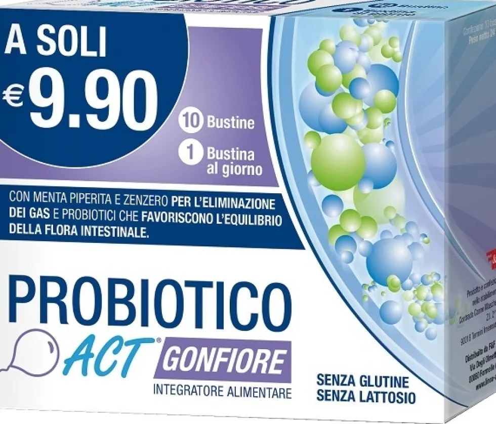 Linea Act Probiotico Act Gonfiore - Integratore per il gonfiore e i gas intestinali, 10 bustine