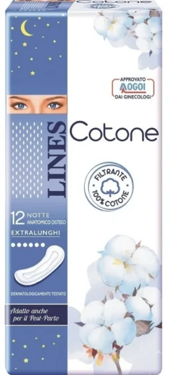 Lines Cotone - Notte Assorbenti anatomici distesi per flussi intensi, 12 assorbenti