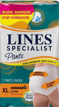 Lines Specialist Pants Extra Mutande assorbenti unisex per l'incontinenza taglia XL, 7 pants