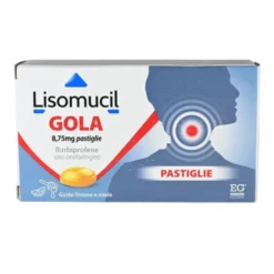 Lisomucil Gola 8,75mg Flurbiprofene Irritazione Infiammazione e Dolore del Cavo Orofaringeo, 16 Pastiglie Gusto Limone e Miele