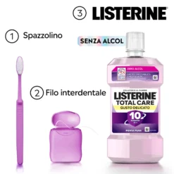 Listerine Total Care Collutorio 0% Alcol Gusto Menta Pura al Fluoro 10 Benefici in 1 Protezione Completa e Denti più Forti, 500ml