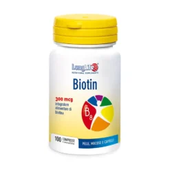 LongLife Biotin 300 mcg - Integratore alimentare per la salute di pelle e capelli, 100 compresse