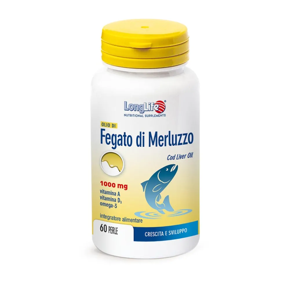 LongLife Olio di fegato di merluzzo 1000 mg - Integratore per il sistema immunitario, 60 perle