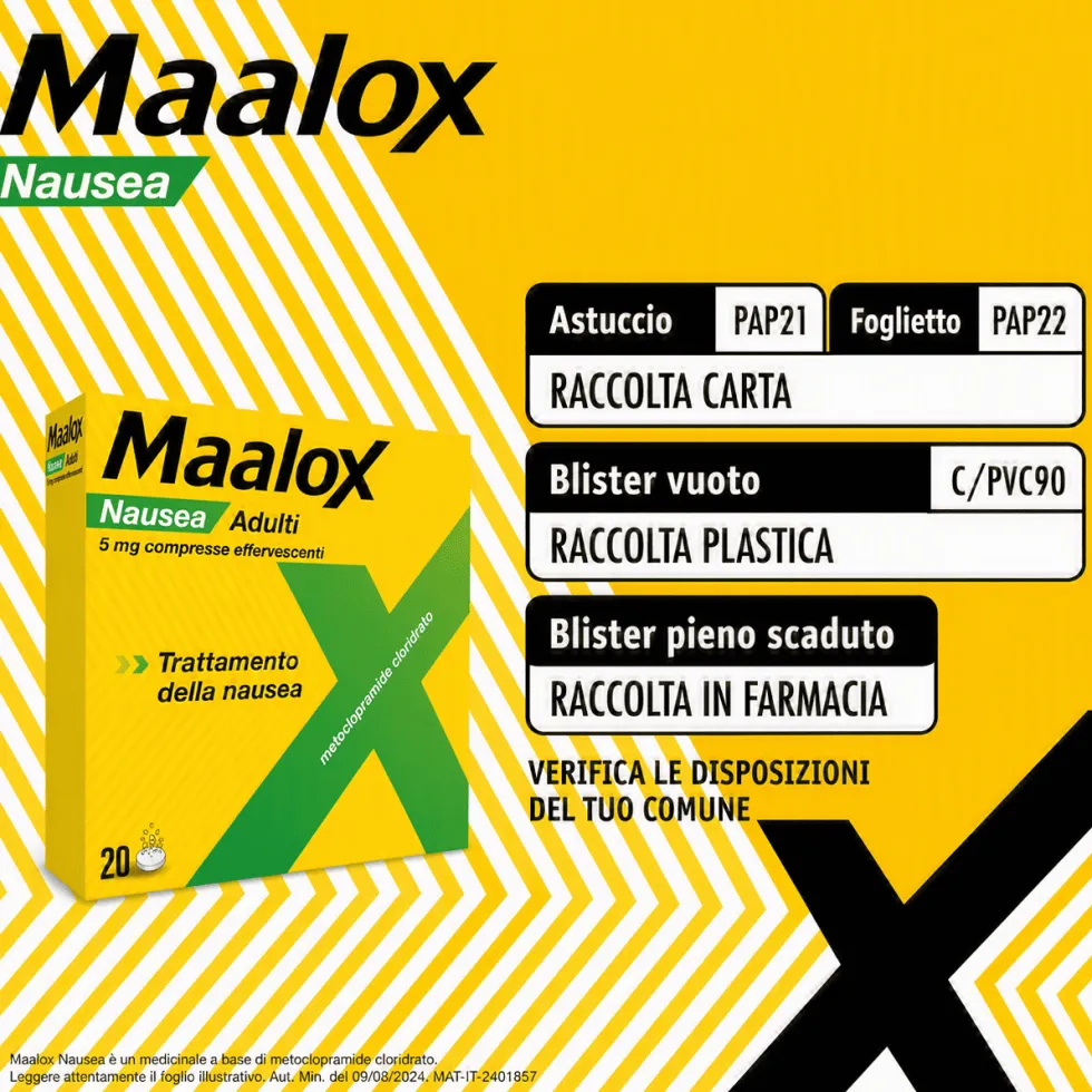 Maalox Nausea Adulti 5mg Metoclopramide Cloridrato, 20 Compresse Effervescenti