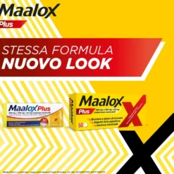 Maalox Plus 200mg + 200mg + 25mg Trattamento Iperacidità Bruciore e Dolore Gastro-Intestinale, 50 Compresse Masticabili
