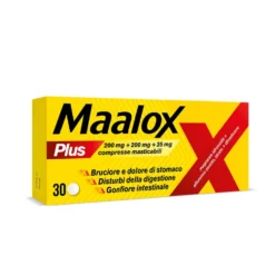 Maalox Plus 200mg + 200mg + 25mg Trattamento Iperacidità Bruciore e Dolore Gastro-Intestinale, 30 Compresse Masticabili