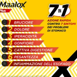 Maalox Plus 200mg + 200mg + 25mg Trattamento Iperacidità Bruciore e Dolore Gastro-Intestinale, 30 Compresse Masticabili