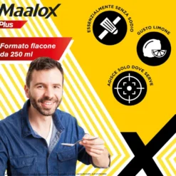 Maalox Plus 4% + 3,5% + 0,5% Sospensione Orale Aroma Limone Trattamento Iperacidità Bruciore e Dolore Gastro-Intestinale, 250ml