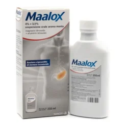 Maalox 4%+3,5% Sospensione Orale Aroma Menta Trattamento Bruciore e Acidità di Stomaco, 250ml