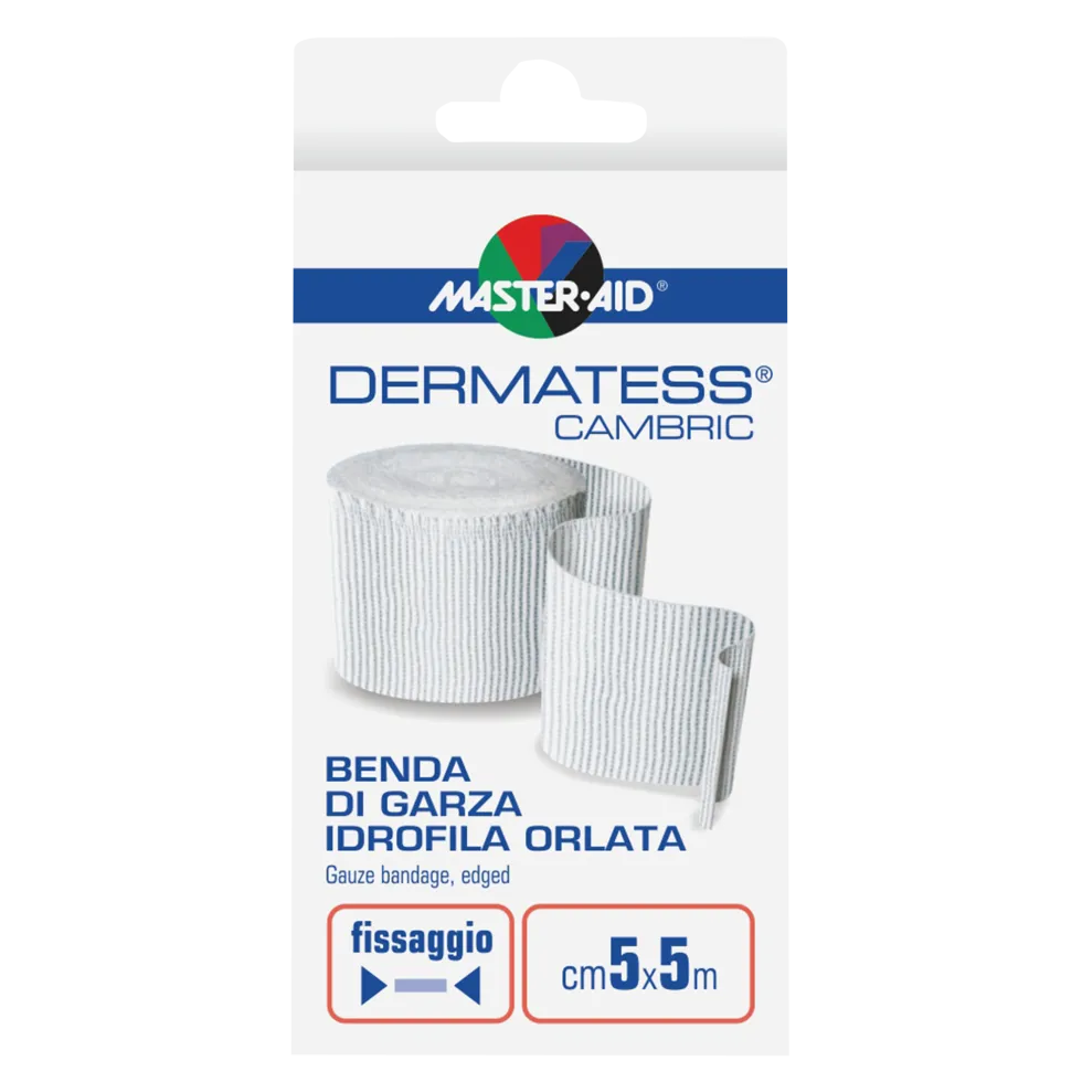 Master-Aid Dermatess - Benda di garza idrofila orlata, 5 cm x 5 m