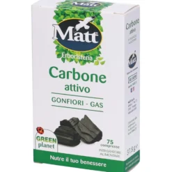 Matt Carbone attivo - Integratore alimentare per la riduzione del meteorismo, 75 compresse
