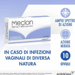 Meclon 100mg+500mg Ovuli per Vaginosi Vaginiti e Vulvovaginiti, 10 Ovuli
