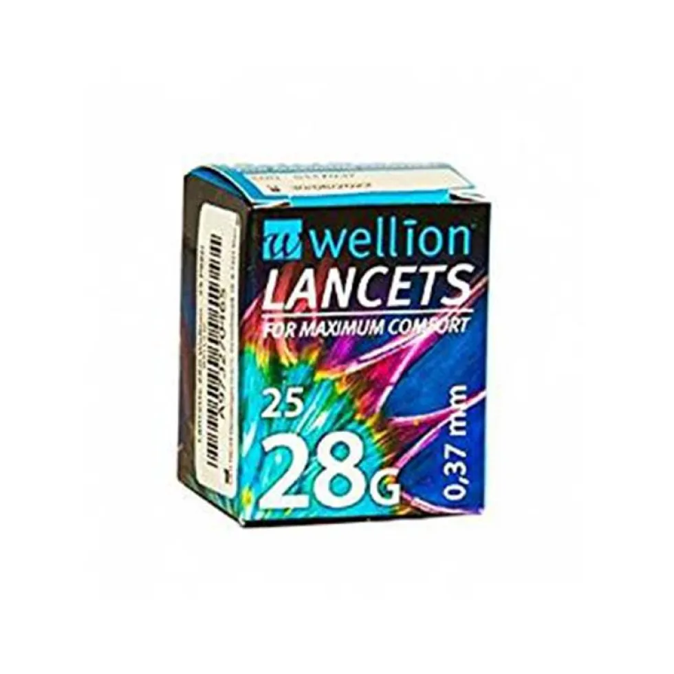 Med Trust Wellion 28G - Lancette pungidito monouso per il prelievo di sangue capillare, 25 pezzi