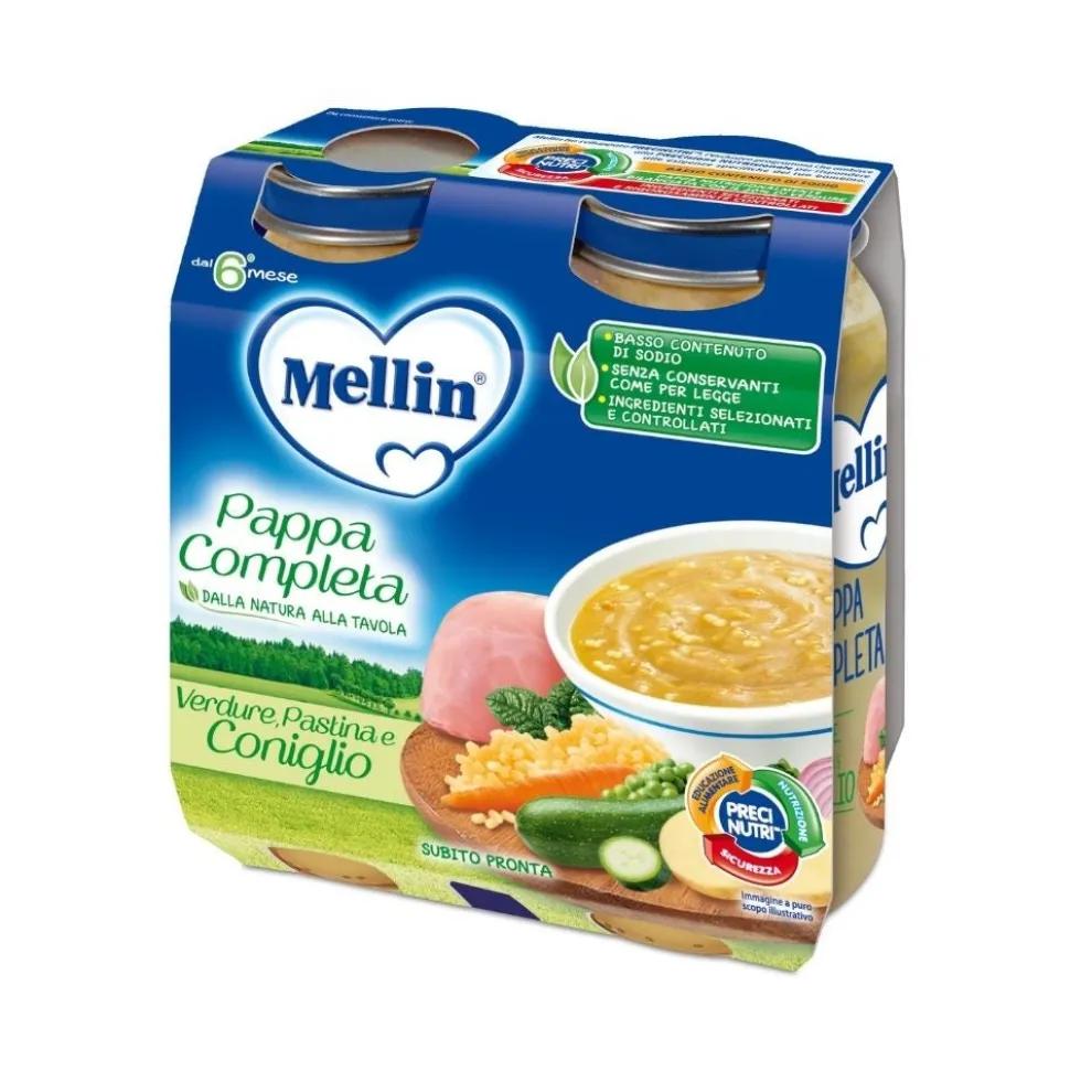 Mellin Pappa Completa Verdura Pastina Coniglio Dal 6 Al 36 Mese 2 Vasetti